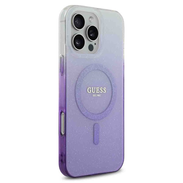 Guess Coque MagSafe IML Glitter Gradient Apple iPhone 16 Pro Max - Purple