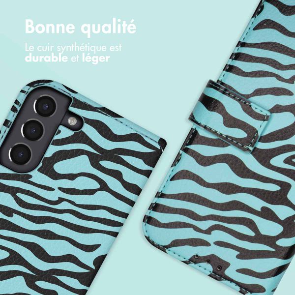 imoshion Étui de télephone portefeuille Design Samsung Galaxy S21 - Black Blue Stripes