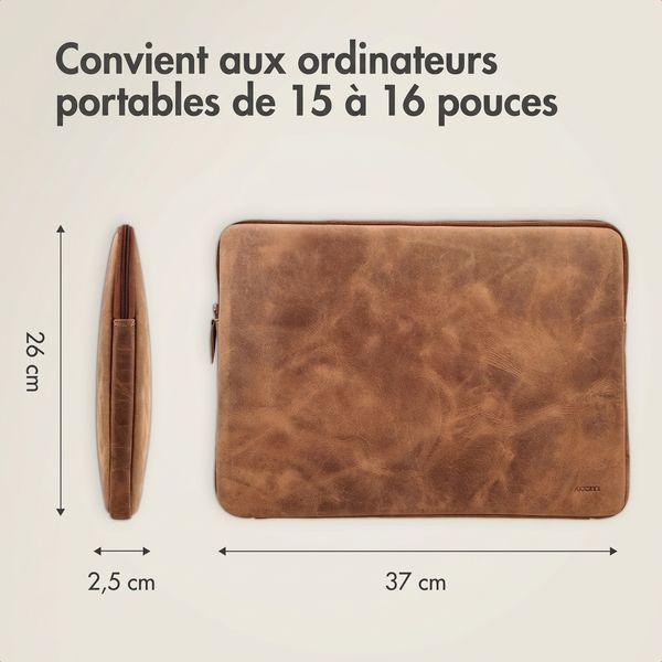 Accezz Pochette ordinateur Leather avec fermeture éclair 15-16 pouces - Cognac