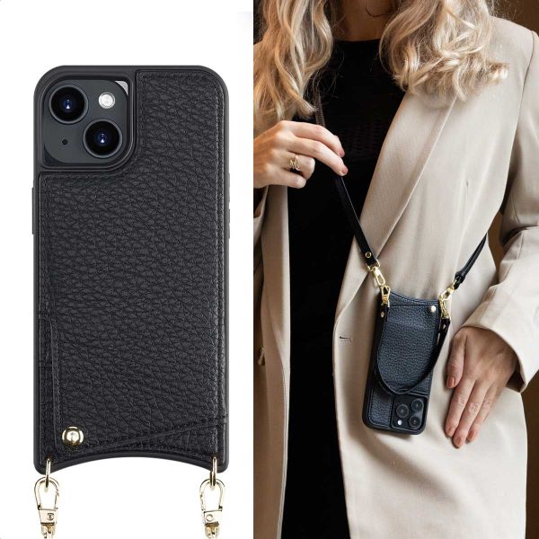 Selencia Coque arrière avec cordon et porte-cartes Nova iPhone 14 - Noir