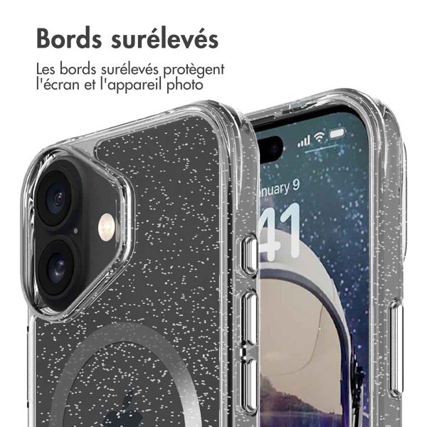 imoshion Coque arrière transparente Pailletée avec MagSafe Apple iPhone 16 - Argent