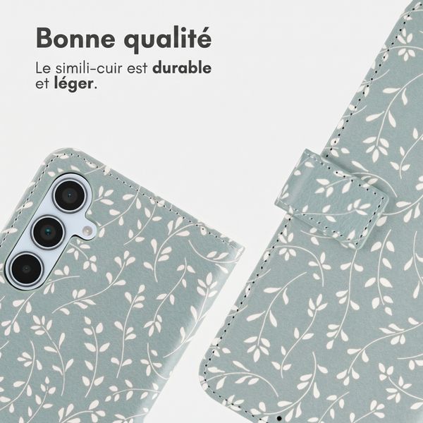 imoshion Étui de télephone portefeuille Design Samsung Galaxy A35 - Smoke Green Flowers
