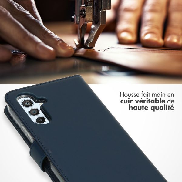 Selencia Étui portefeuille en cuir véritable Samsung Galaxy A54 (5G) - Bleu