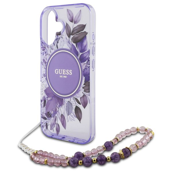 Guess MagSafe IML Flowers Case avec beads strap iPhone 16 - Purple