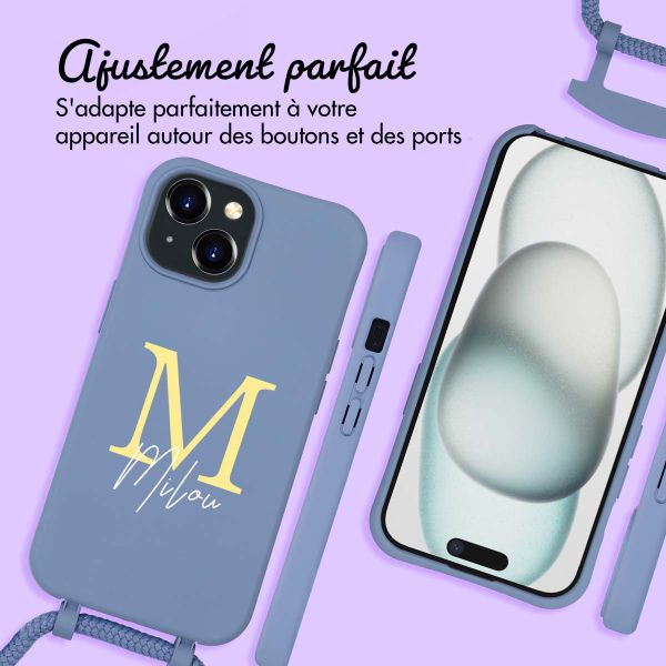 Coque de couleur personnalisée MagSafe avec cordon amovible  et lettre iPhone 15 - Ash Blue