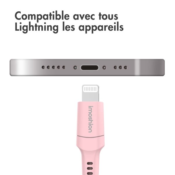 imoshion ﻿Câble Lightning vers USB - Non MFi - Textile tressé - 2 mètre - Rose