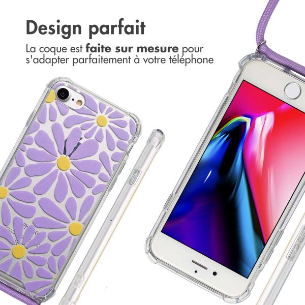 imoshion Coque Design avec cordon Apple iPhone SE (2022 / 2020) / 8 / 7 - Tropical Violet Flowers Connect