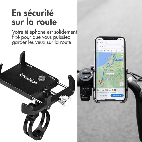 imoshion Support de téléphone pour vélo et moto - Aluminium - Léger - Ajustable - Noir