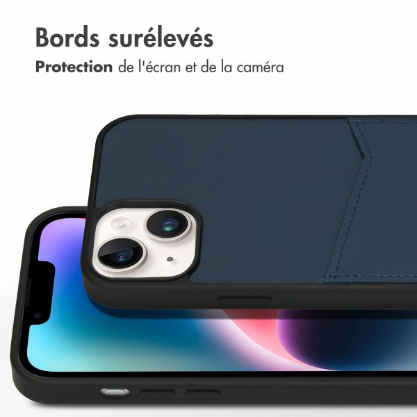 Accezz Coque en cuir de qualité supérieure avec fentes pour cartes Apple iPhone 14 Plus - Bleu foncé