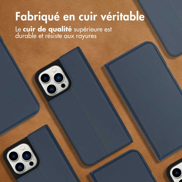 Accezz Étui de télephone Slim Folio en cuir de qualité supérieure Apple iPhone 14 Pro Max - Bleu foncé