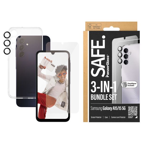 SAFE by PanzerGlass ﻿Pack 3-en-1 - Coque + protection d'écran + protection de caméra Samsung Galaxy A15 (5G/4G)