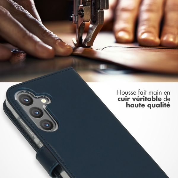 Selencia Étui portefeuille en cuir véritable Samsung Galaxy S24 - Bleu foncé