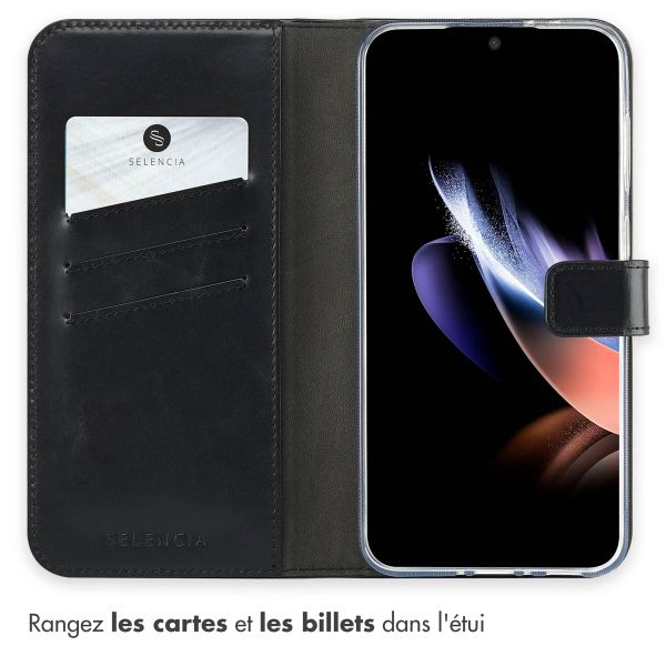 Selencia Étui portefeuille en cuir véritable Samsung Galaxy A36 / A56 - Noir