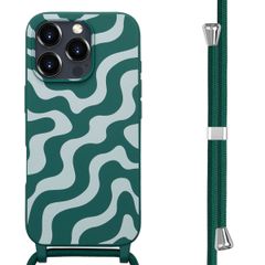 imoshion Coque design en silicone avec cordon Apple iPhone 16 Pro Max - Petrol Green Groovy