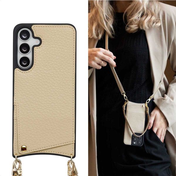 Selencia Coque de télephone Nova avec cordon et porte-cartes Samsung Galaxy S25 FE - Beige