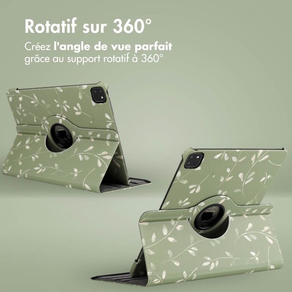 imoshion Coque tablette Design rotatif à 360° iPad Pro 12.9 (2018 / 2020 / 2021 / 2022) - Green Flowers