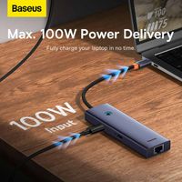 Baseus OS-UltraJoy Concentrateur USB-C 6-in-1 - 4K 60Hz - Charge de 100 watts - Station d'accueil - Space Grey