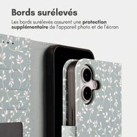 imoshion Étui de télephone portefeuille Design Apple iPhone 16 - Smoke Green Flowers