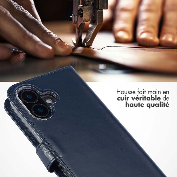 Selencia Étui portefeuille en cuir véritable Apple iPhone 16 Plus - Bleu