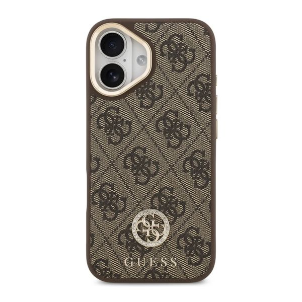 Guess Coque arrière en cuir avec logo Strass classique et MagSafe Apple iPhone 17 - Marron