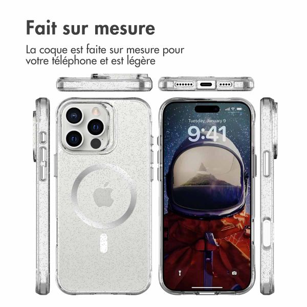 imoshion Coque arrière transparente Pailletée avec MagSafe Apple iPhone 16 Pro Max - Argent