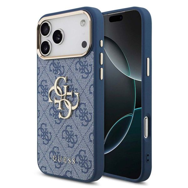Guess Coque 4G Metal Logo Backcover Apple iPhone 17 Pro Max - Gold Edge - Blue