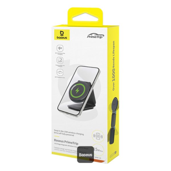 Baseus PrimeTrip Series C02 Mega Support de téléphone voiture - Magnétique et MagSafe/Qi2 - Charge sans fil - Autocollant - Noir