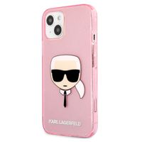 Karl Lagerfeld Coque arrière Karl's Head Silicone Glitter iPhone 13 Mini - Transparent Rose