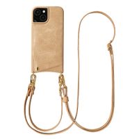 Selencia Coque de télephone Nova Croco avec cordon et porte-cartes Apple iPhone 15 - Toasted Almond