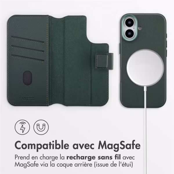 Accezz Étui de télephone portefeuille en cuir 2-en-1 avec MagSafe Apple iPhone 17 - Cedar Green