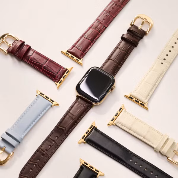 Burga Bracelet en cuir véritable Apple Watch Series 1 - 11 / SE / Ultra (44/45/46/49 mm) - Espresso / Gold