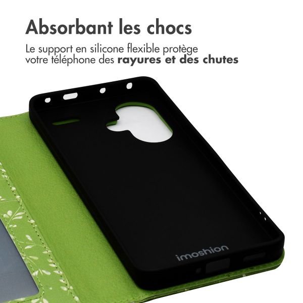 imoshion Étui de télephone portefeuille Design Xiaomi Redmi Note 13 Pro Plus (5G) - Green Flowers