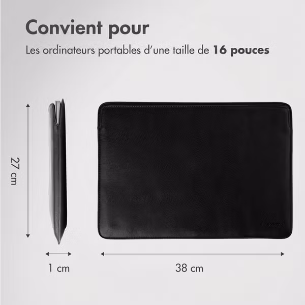 Accezz Leather Pochette ordinateur Apple MacBook 16 pouces - Noir