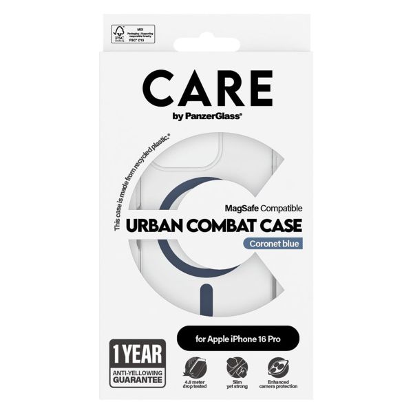 CARE by PanzerGlass Coque Urban Combat MagSafe iPhone 16 Pro- Transparent / Bleu