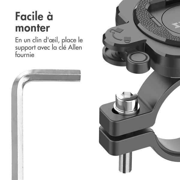Accezz EasyLock Support de téléphone pour vélo - Avec coque Apple iPhone 15 - Aluminium - Rotation à 360 degrés - Noir