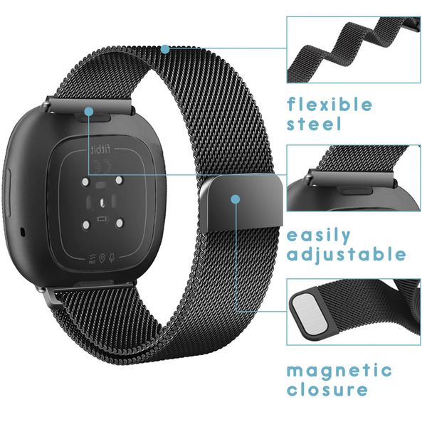 imoshion Bracelet magnétique milanais Fitbit Versa 4/ 3 / Sense (2) - Noir