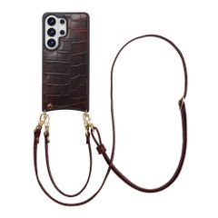 Selencia Coque de télephone Nova Croco avec cordon et porte-cartes Samsung Galaxy S26 Ultra - Choco Brown