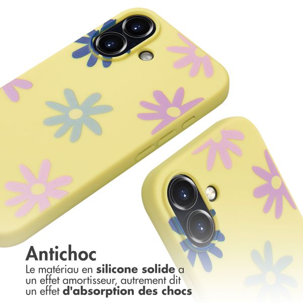 imoshion Coque design en silicone avec cordon iPhone 16 - Yellow Flower Distance