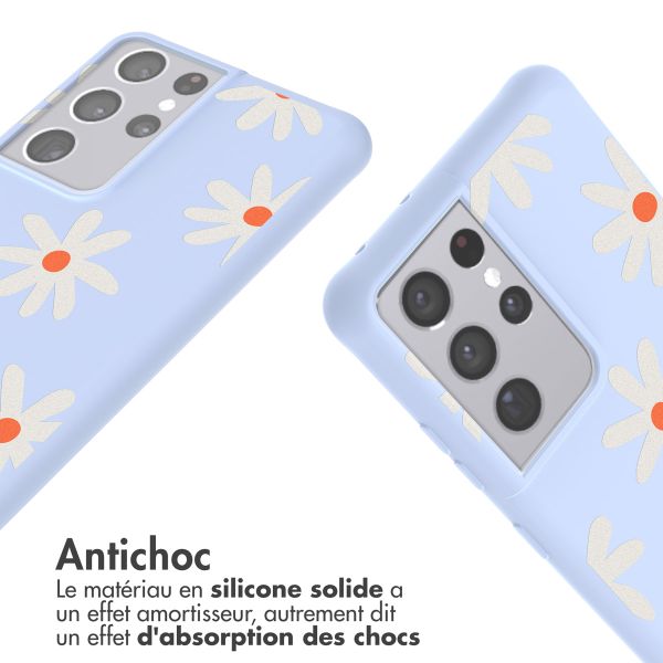 imoshion Coque design en silicone avec cordon Samsung Galaxy S21 Ultra - Lila Flower Distance