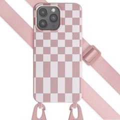 Selencia ﻿Coque design en silicone avec cordon amovible iPhone 15 Pro Max - Irregular Check Sand Pink