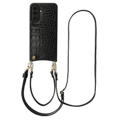Selencia Coque de télephone Nova Croco avec cordon et porte-cartes Samsung Galaxy A57 (5G) - Noir