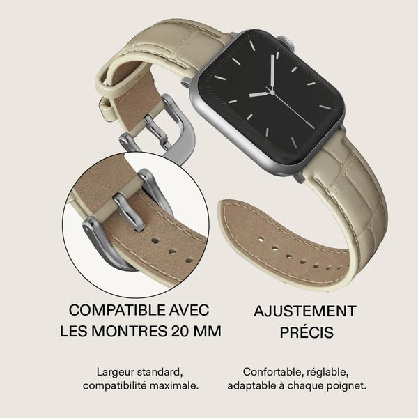 Burga Bracelet en cuir véritable Apple Watch Series 1 - 11 / SE / Ultra (44/45/46/49 mm) - Buttermelt / Silver