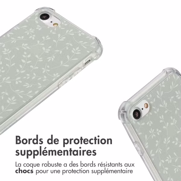 imoshion Coque Design avec cordon Apple iPhone SE (2022 / 2020) / 8 / 7 - Smoke Green Flowers