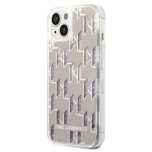 Karl Lagerfeld Coque arrière Liquid Glitter Monogram iPhone 14 - Argent