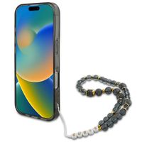 Guess MagSafe IML Flowers Case avec beads strap Apple iPhone 16 Pro - Noir