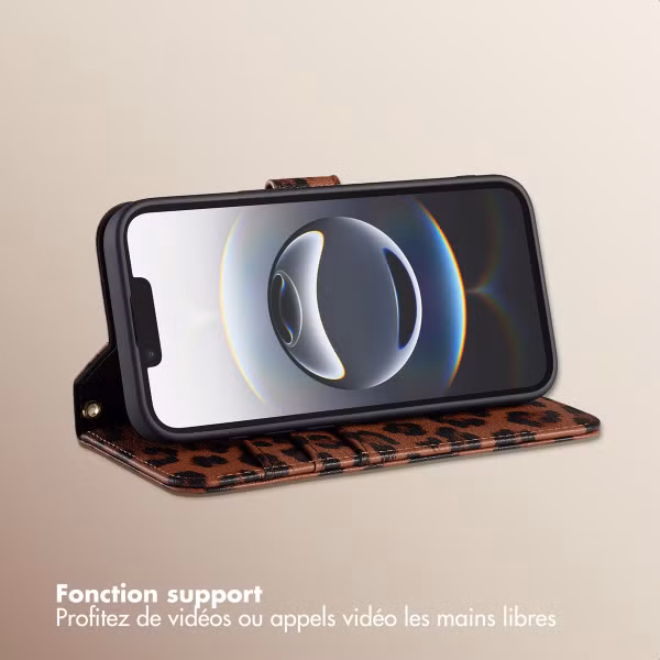 Selencia Étui de télephone portefeuille imprimé léopard Sabi Apple iPhone 16e - Mocha Brown