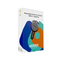 Accezz Chargeur voiture avec câbles rétractables – USB-C / Lightning – 57W – Noir