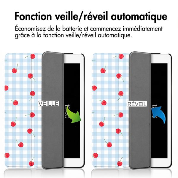 imoshion Coque tablette Design Trifold Apple iPad 9 (2021) 10.2 pouces / iPad 8 (2020) 10.2 pouces / iPad 7 (2019) 10.2 pouces - Cherry Check