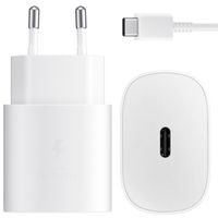 Samsung Lot de charge | USB-C vers USB-C - 1 mètre - 25 Watt - Blanc + Original l'Adapteur de charge radpide USB-C emballage d'usine - 25 Watt - Blanc