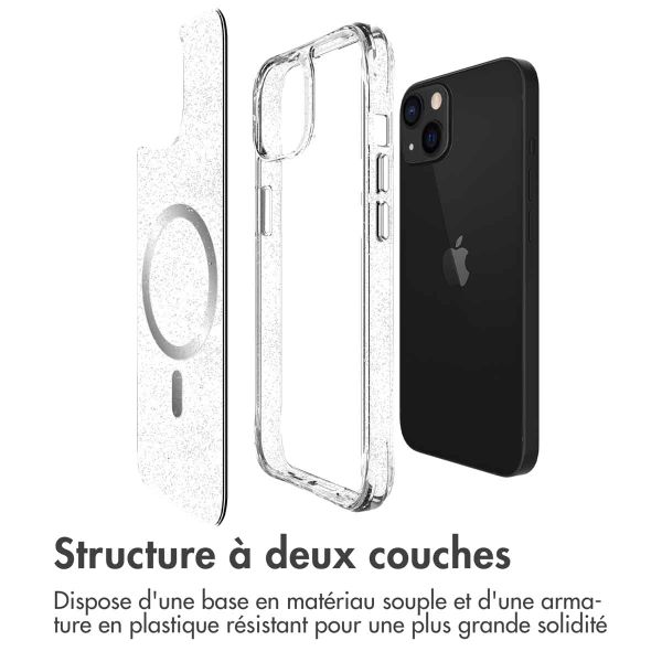 imoshion Coque arrière transparente Pailletée avec MagSafe Apple iPhone 13 - Argent